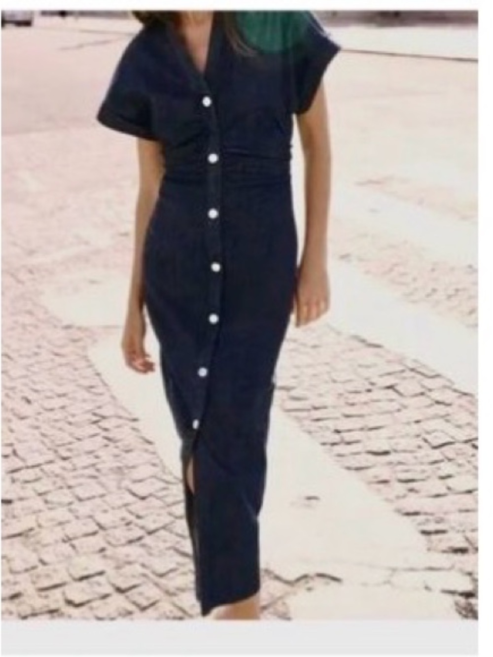 Classic Dark Blue Button-Front Maxi Dress Zara